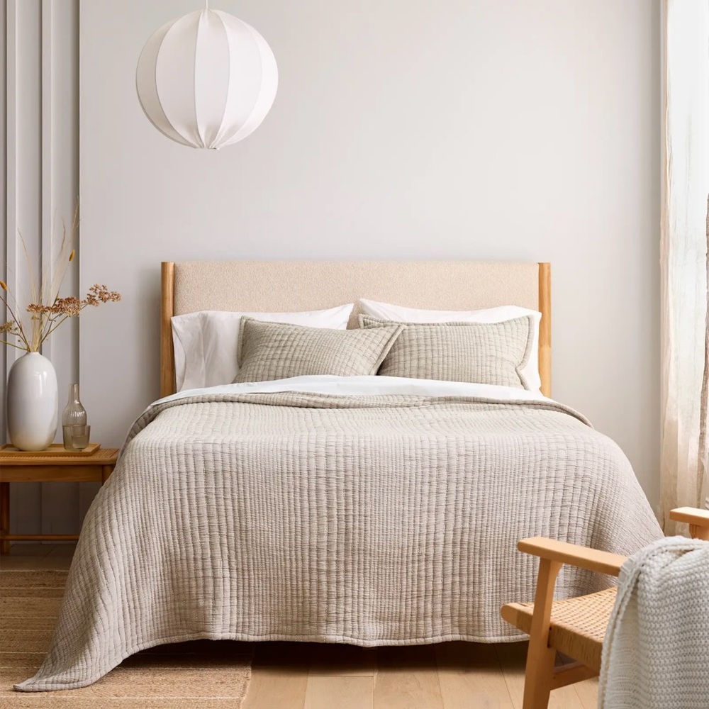 BNWT Quince Organic Cotton Channel Stitch Coverlet Set KING/CAL KING